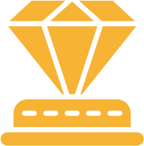 Diamond icon on a stand, black background.