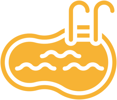 Swimming pool icon with ladder and waves.